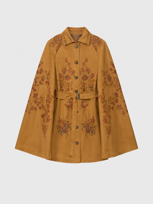 Autumn Bloom Embroidered Cape Jacket