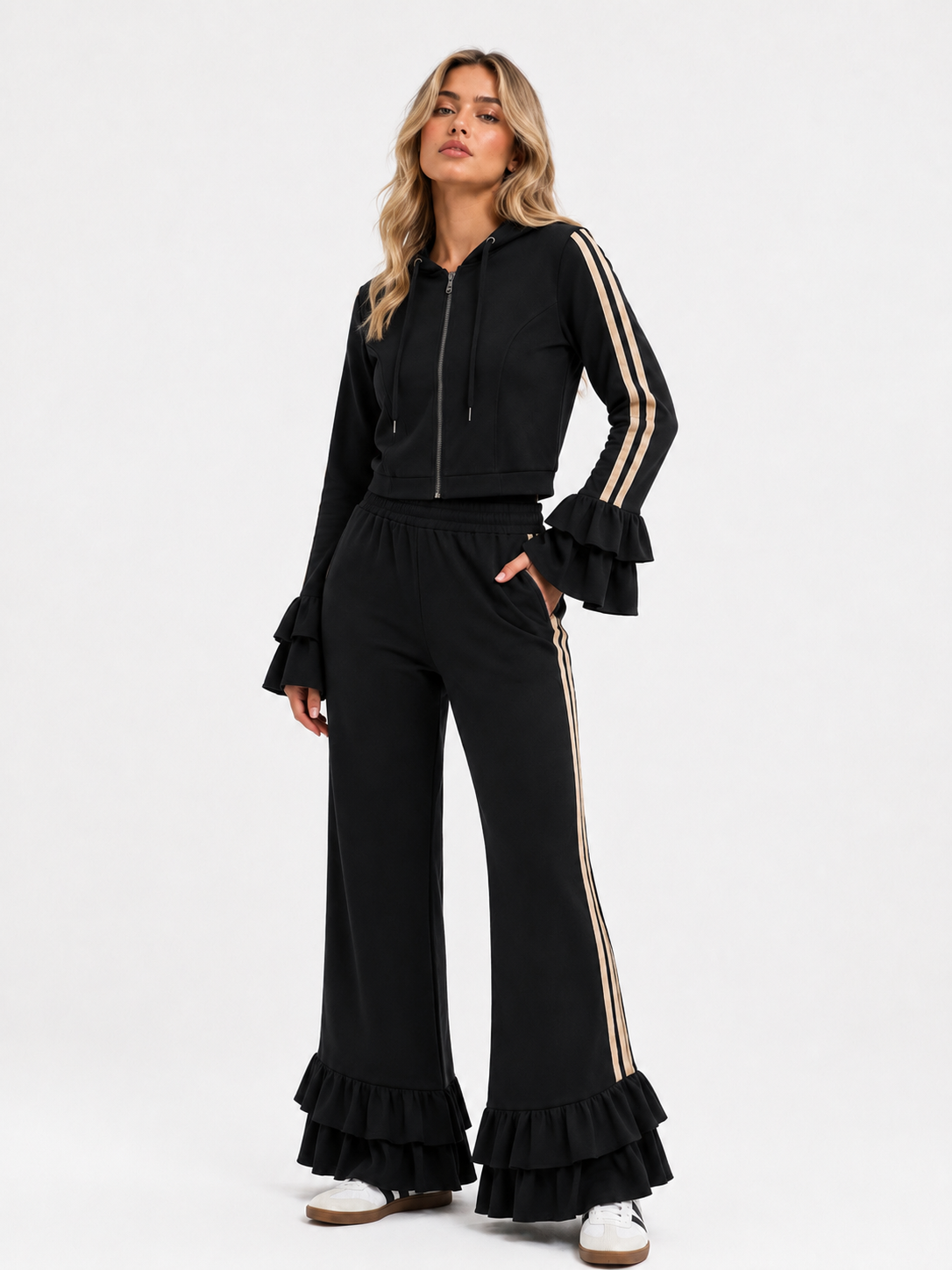 Midnight Ruffle Stripe Set