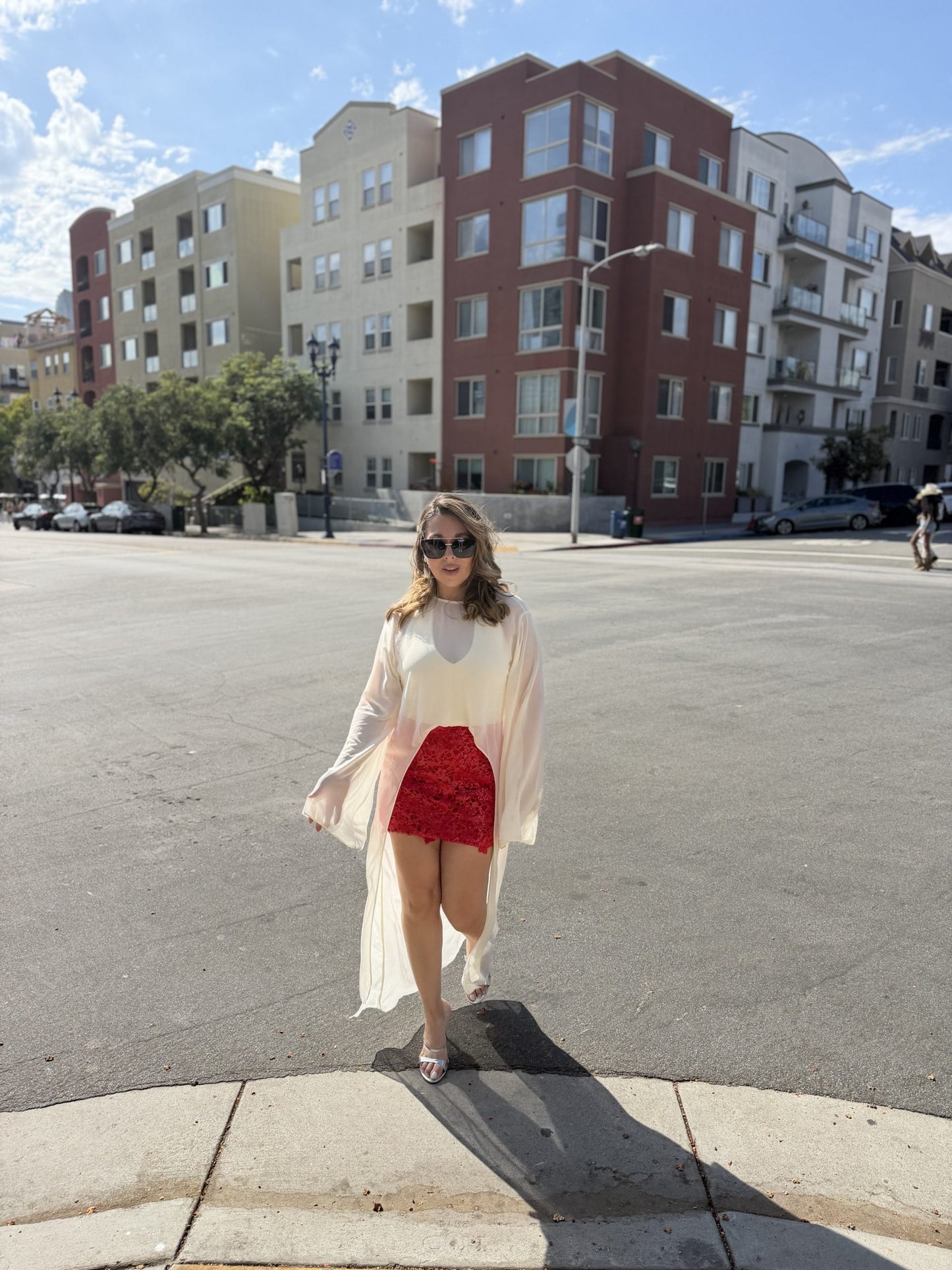 Floral applique sequins lace Mini skirt red #HN5955k image 1