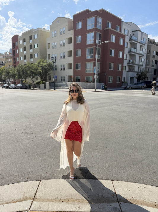 Floral applique sequins lace Mini skirt red #HN5955k image 1