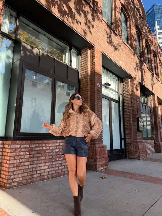 Navy Leather Shorts