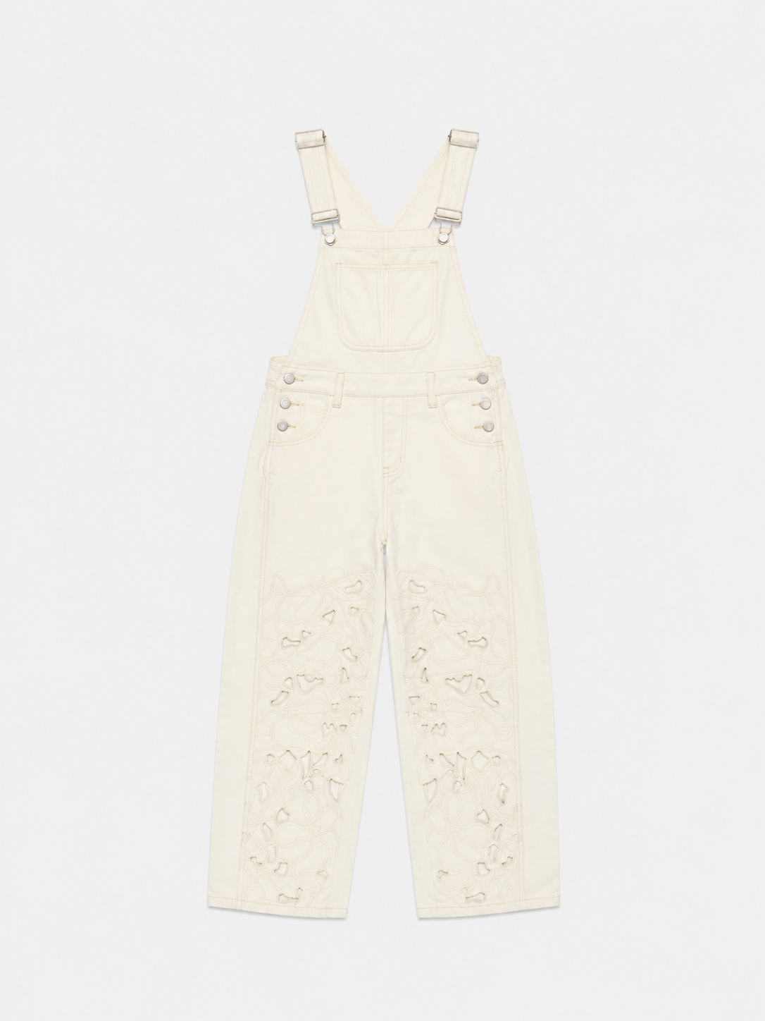 Ivory Embroidered Overalls