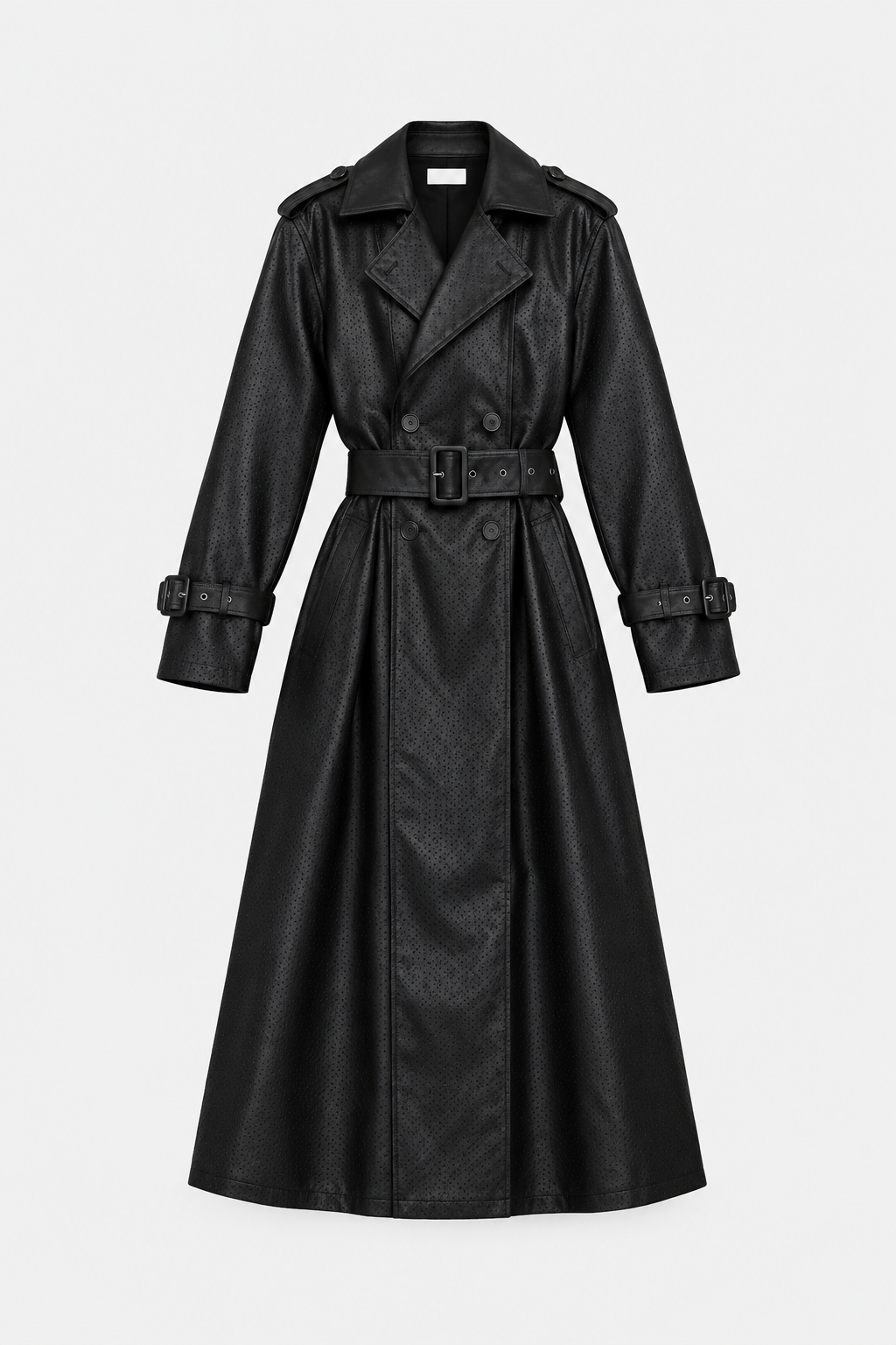Perforated Faux Leather Trench Coat