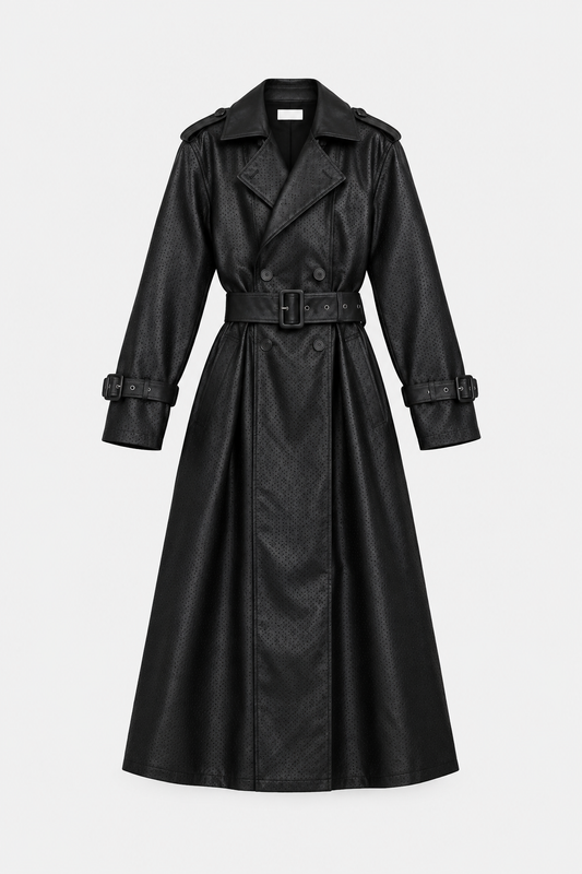 Perforated Faux Leather Trench Coat