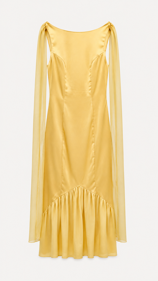 Golden Cape Midi Dress