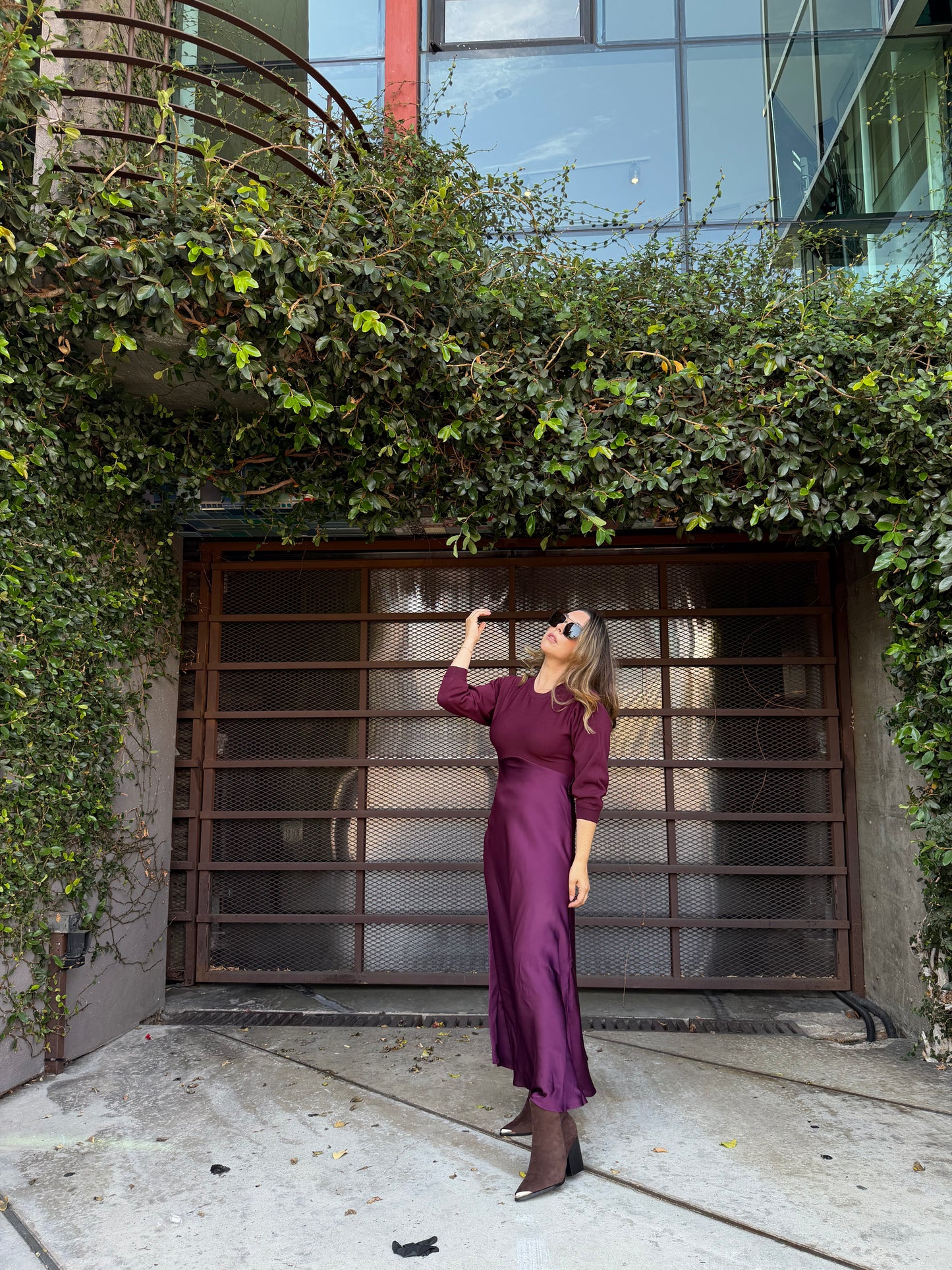 Burgundy Satin Midi Dress