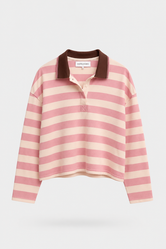 Pink Stripe Polo Top