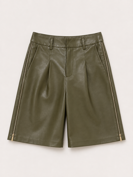 Olive Zip Bermuda Shorts