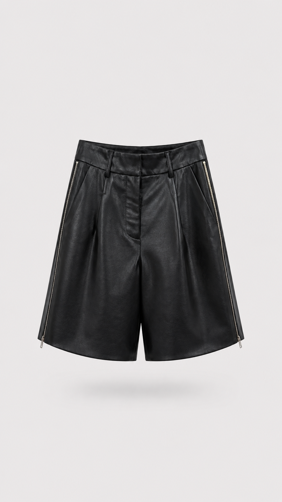 Zip Detail Leather Shorts