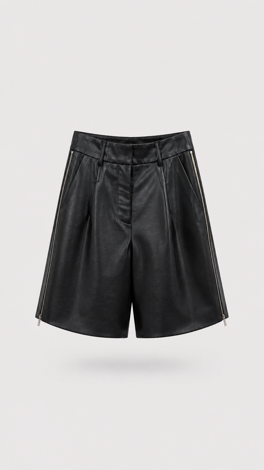 Zip Detail Leather Shorts