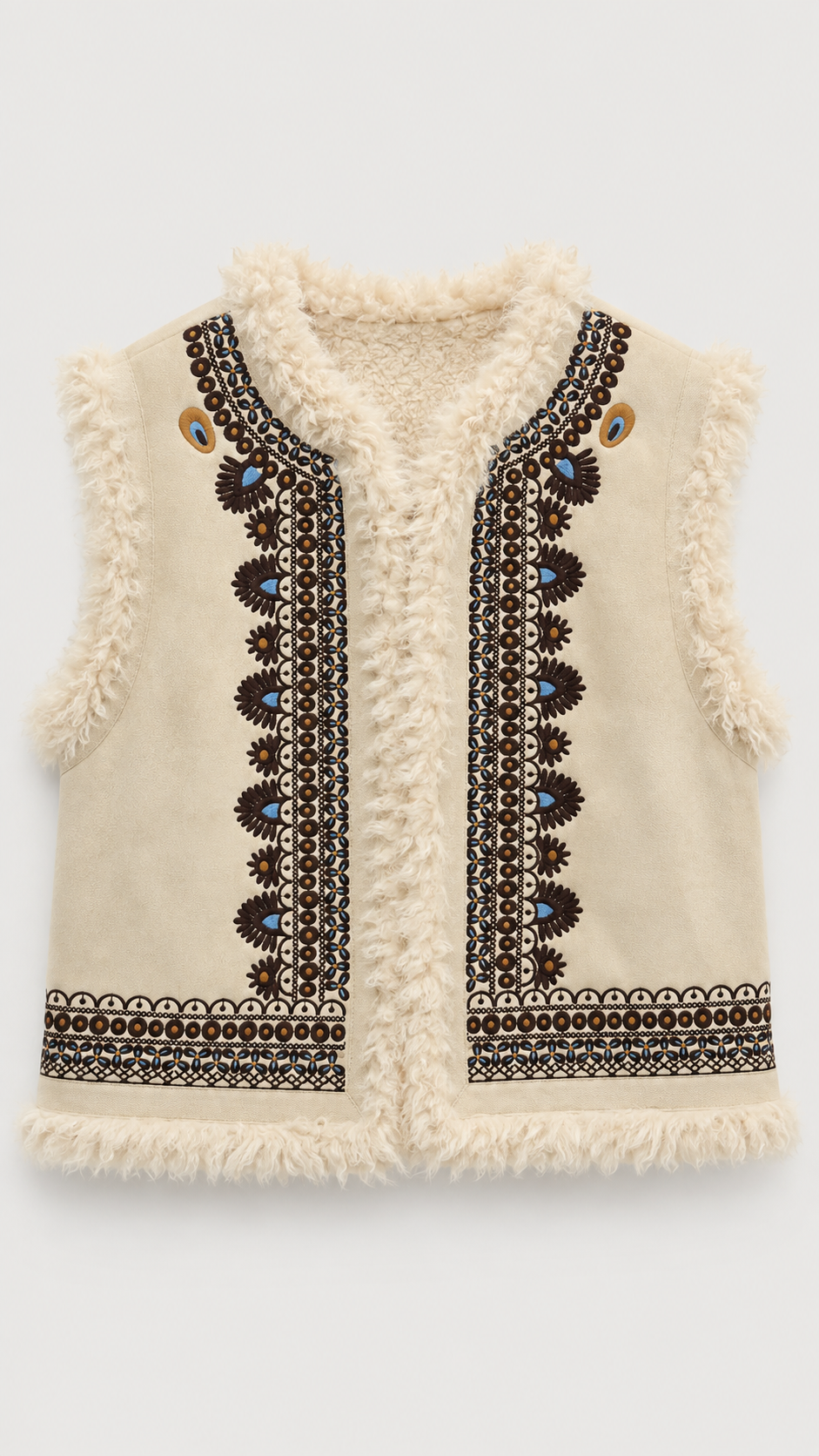 Embroidered Faux Fur Vest