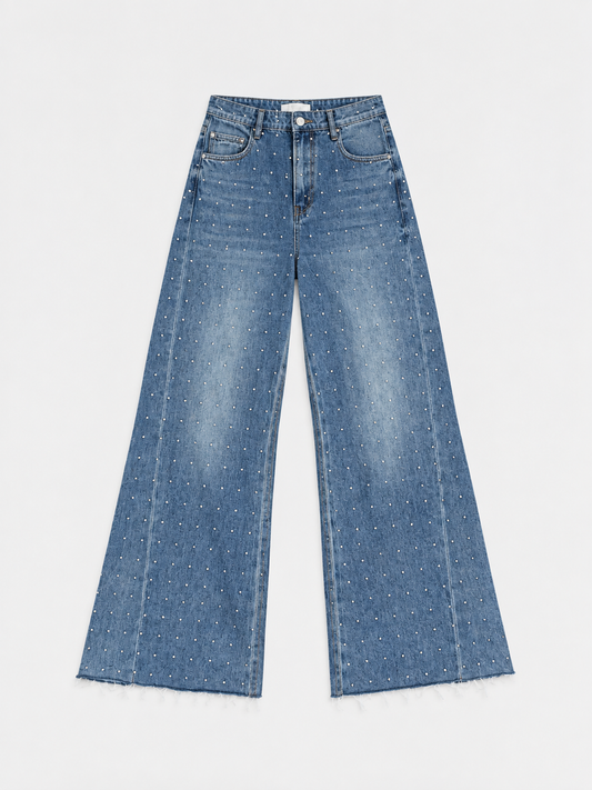 Rhinestone Wide-Leg Jeans