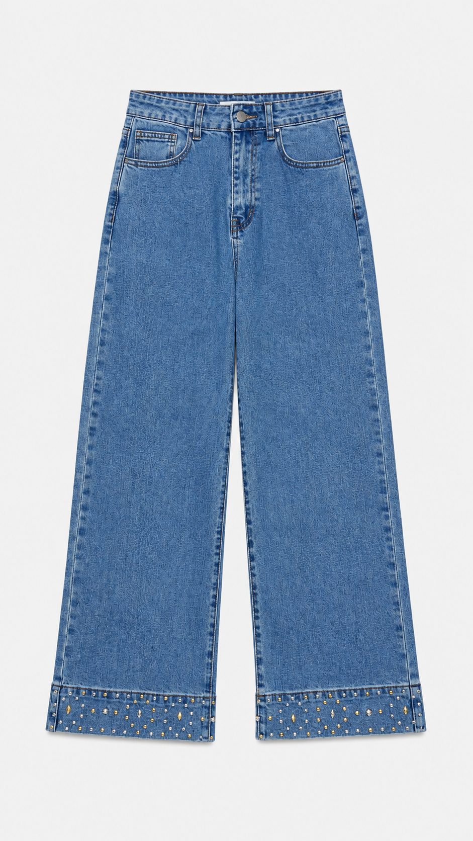 Studded Hem Wide-Leg Jeans