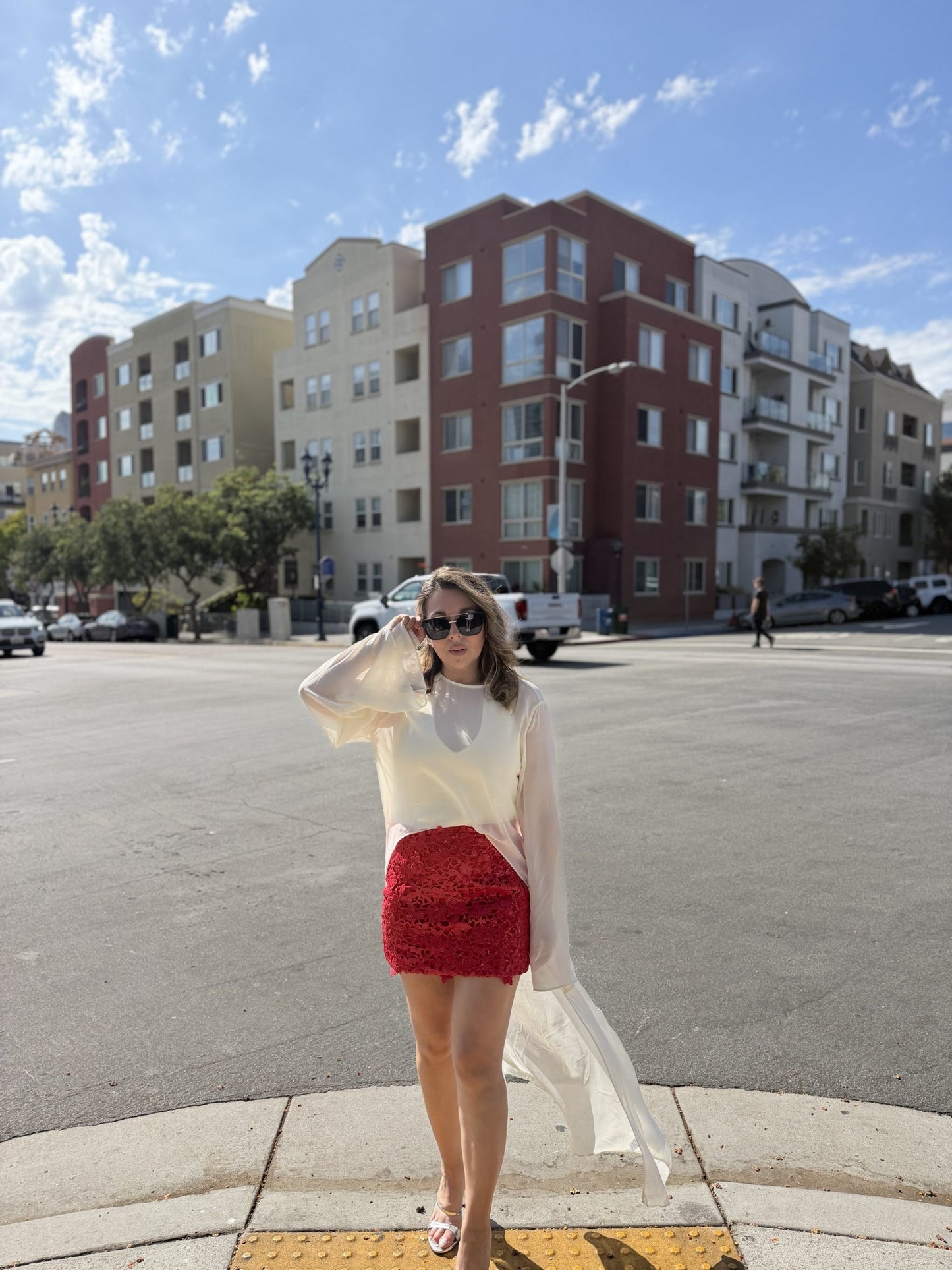 Floral applique sequins lace Mini skirt red #HN5955k image 2