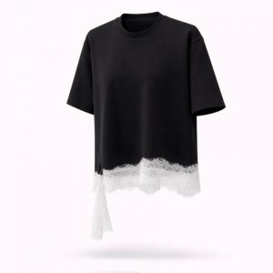 Black Tee with White Lace Trim