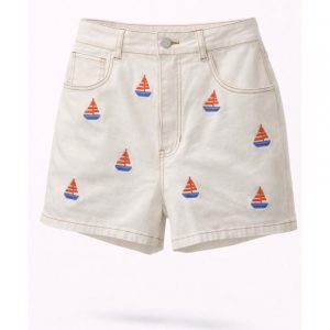 Boat Embroidered Denim Shorts