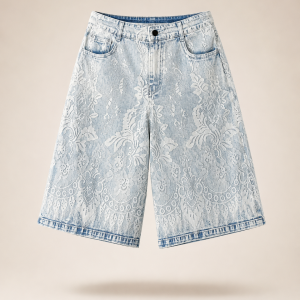 Lace Bloom Denim Bermuda